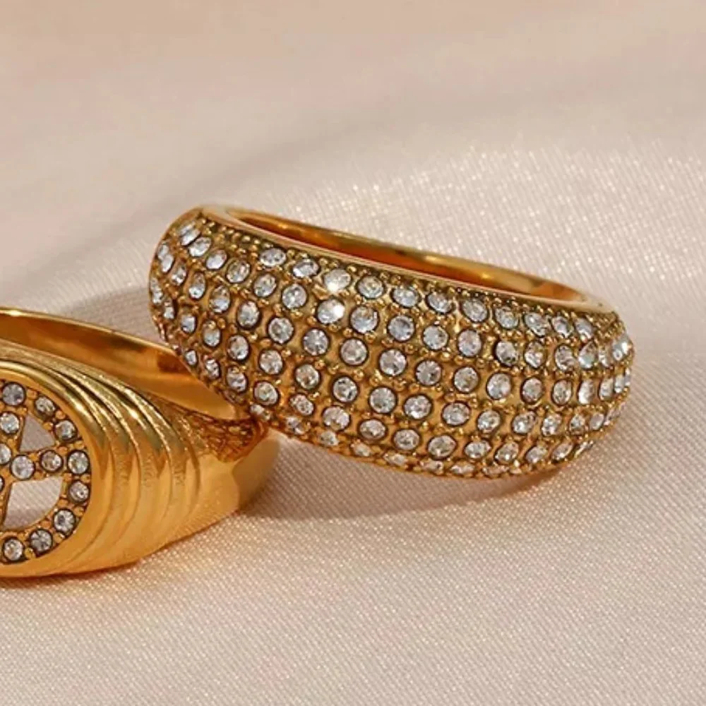 Luxury Micro Pave‎ Zircon Designer 18K Gold Plated Ring Stainless Steel